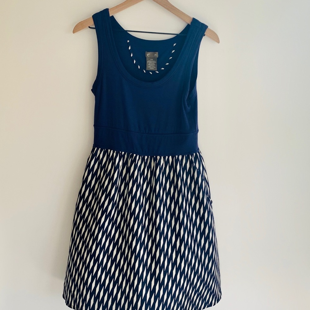 Anthropologie Navy and Cream Fei Silk Dress Small